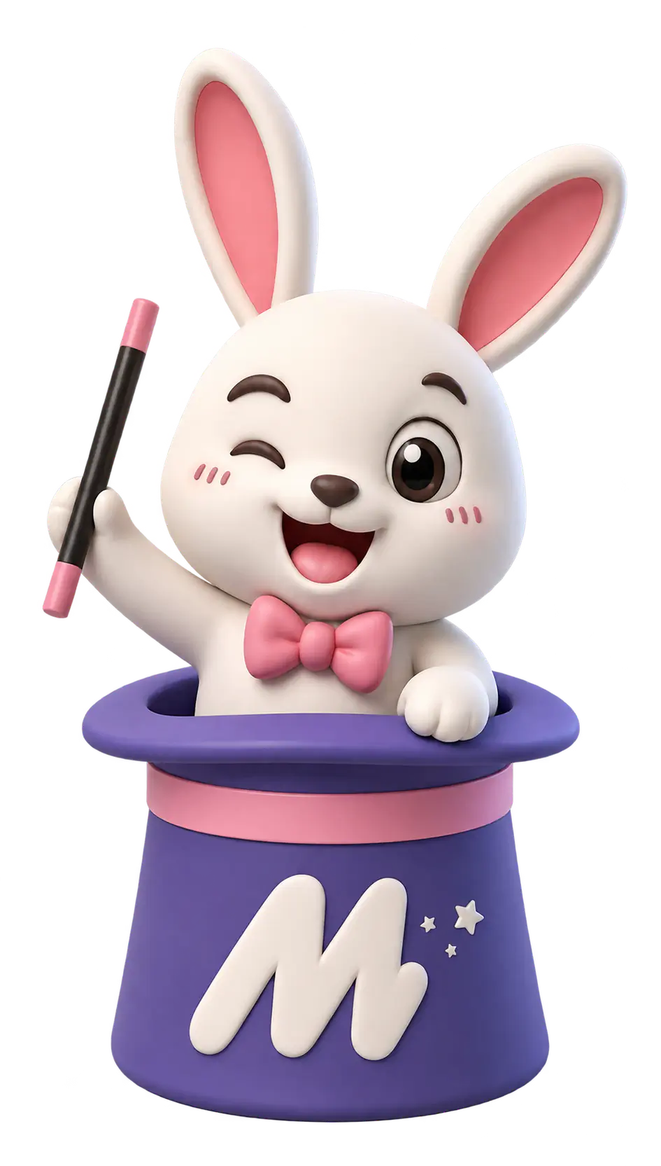 Maverick the bunny mascot popping out of a magic hat