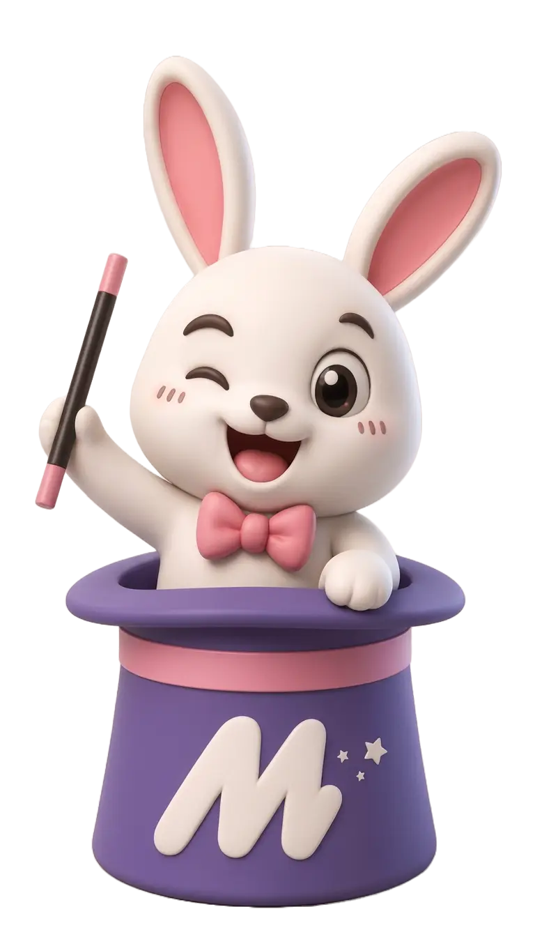 Maverick the bunny mascot popping out of a magic hat